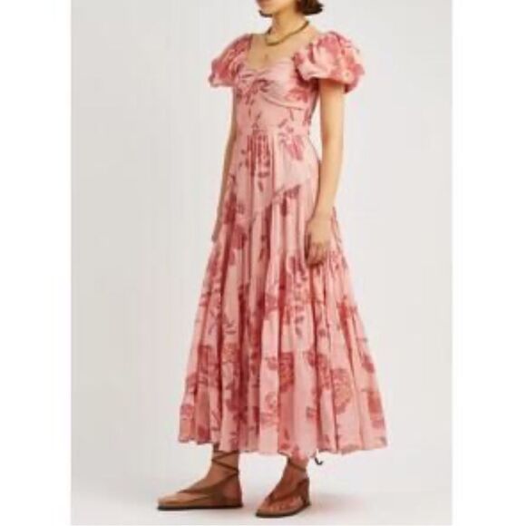 NWT Free People Sundrenched Short Sleeve Maxi Dress in pink combo cotton M - Picture 14 of 14
